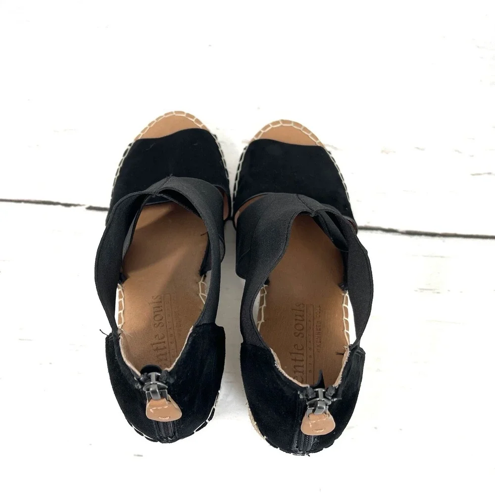 Gentle Souls Shoes Women's 10 Black Colleen Espadrille Wedge Sandals  New